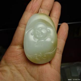梁飞雄玉雕工作室新款和田玉弥勒佛佛公笑佛吊坠项链挂件饰品