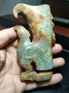 清代和田玉凤凰玉樽摆件